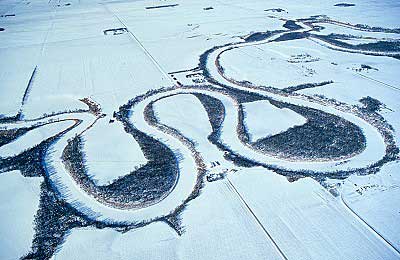 Aerial photo of Red River of The North, On the ND, MN border., ND &nbsp;United States