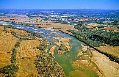 Aerial photo of Arkansas River, OK Aerial photo of Arkansas River, North of Muskogee, Oklahoma, OK United States